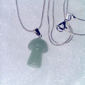Psychedelic hippie Boho natural Jade Mushroom Sterling Silver Neckl…